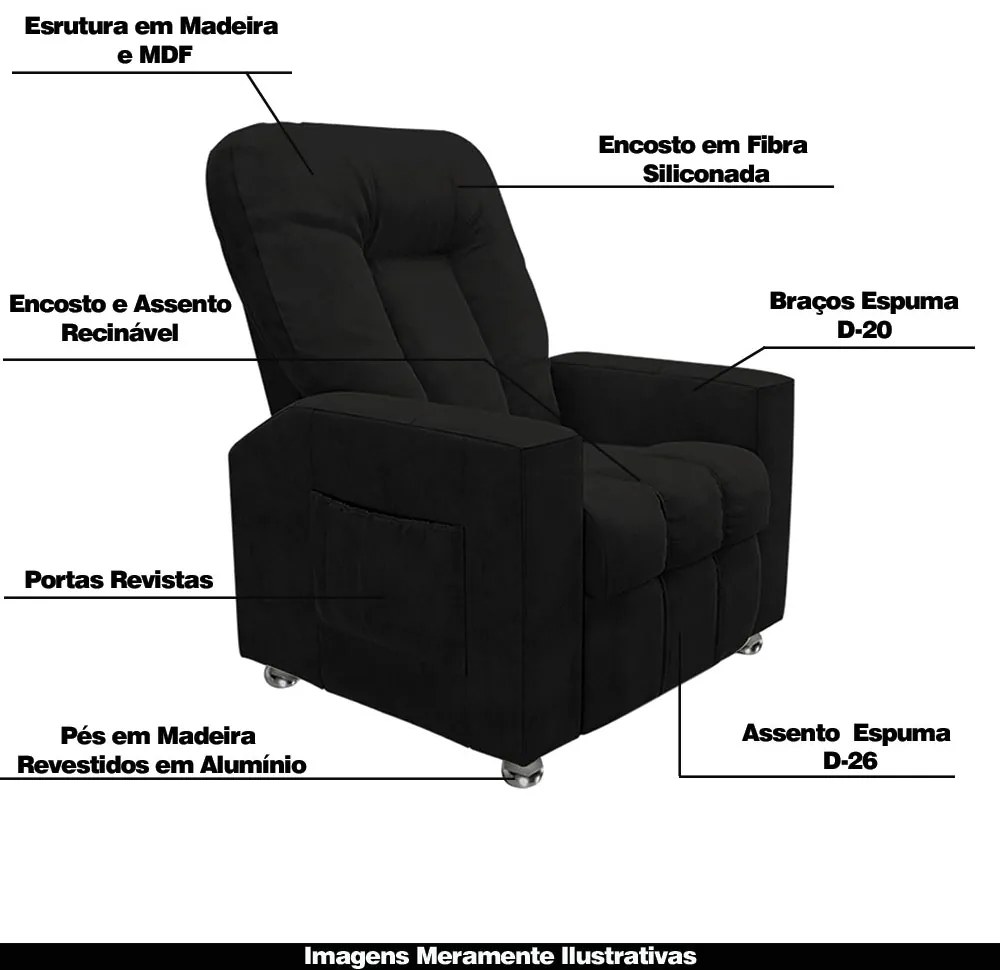 Poltrona do Papai Reclinável Para Cinema Sora Veludo FH1 - D'Rossi - Preto