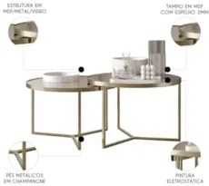 Mesa de Centro Pés Metálicos Kit 2 Thor Espelho/Champagne E05 - Mpozen