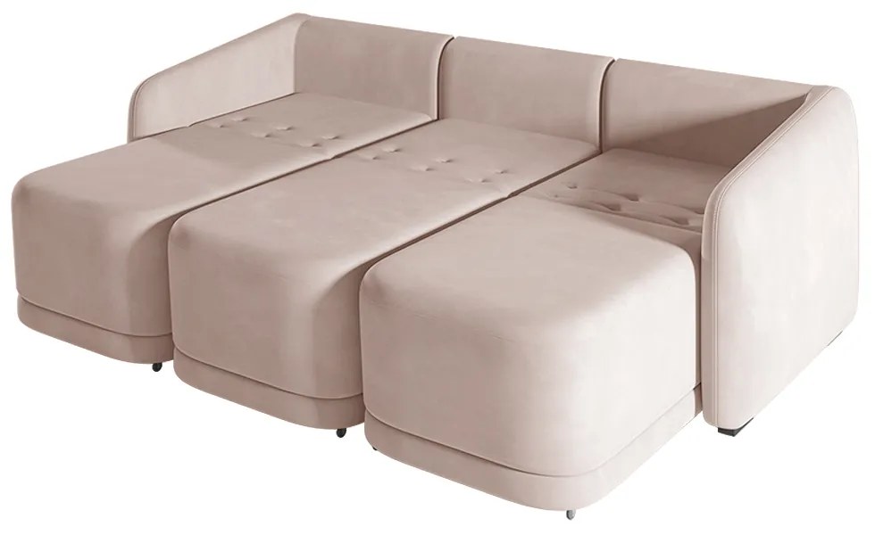 Sofá Cama Modulado Retrátil e Reclinável Decorativo Varsóvia 336cm Veludo Rosê G33 - Gran Belo
