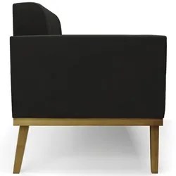 Sofá Namoradeira e 2 Poltronas Base Madeira Castanho Ana Suede Preto -