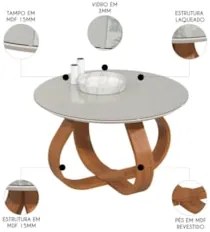 Mesa de Centro Redonda Baixa Pé de Madeira Samba Off White E05 - Mpoze