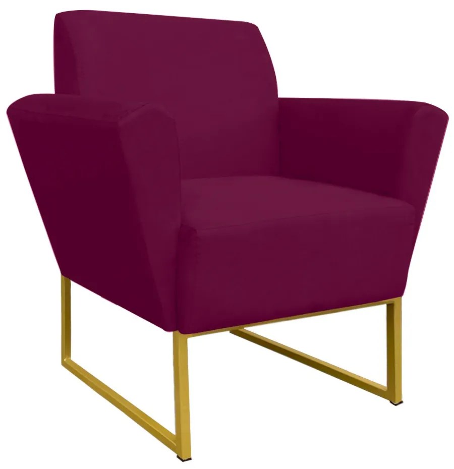 Poltrona Dora Suede Base Metálica Dourado D'Rossi - Vinho