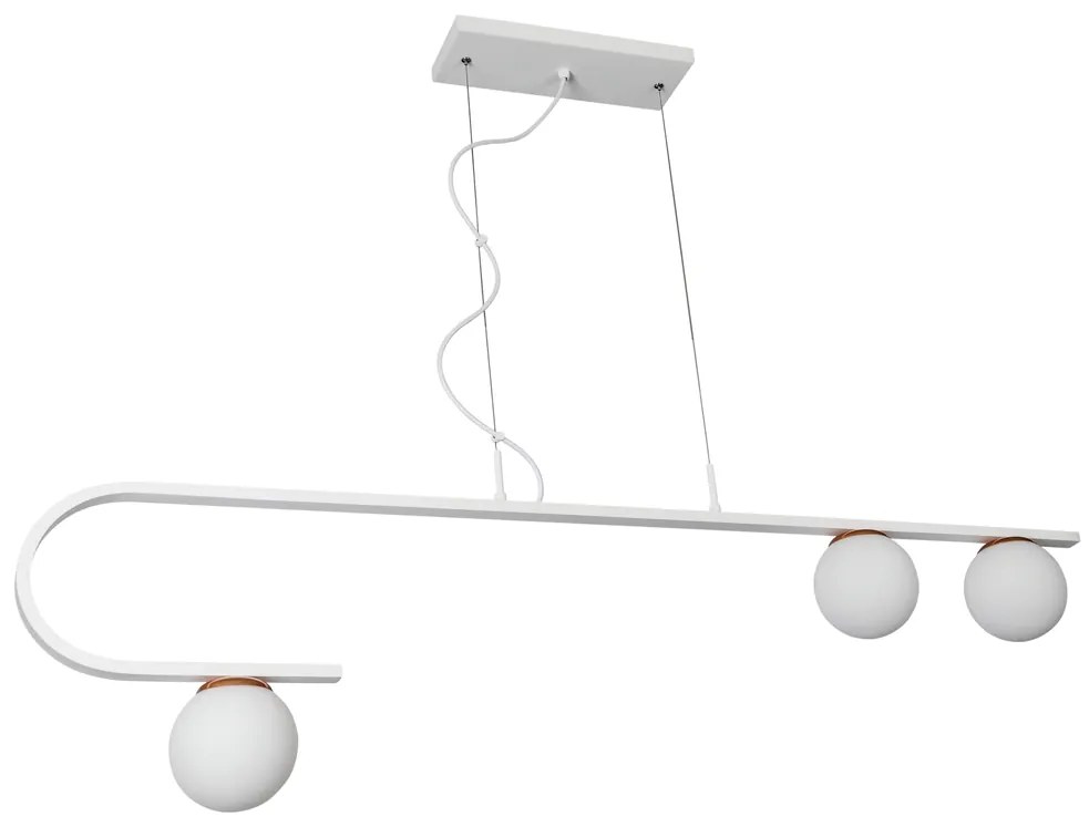 Pendente Dama 120X30Cm 3Xg9 / Cabos Kevlar Cristal / Metal E Globo Ø12... (AZO-F / CB-V - Azul Oceano Fosco / Cobre Brilho Escovado, FOSCO)