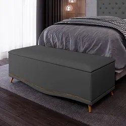 Calçadeira Baú King 195cm com Tachas Imperial J02 Veludo Cinza - Mpoze