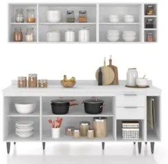 Armário de Cozinha Com Tampo CP11 200cm Pérola Branco Z34     - Mpozen