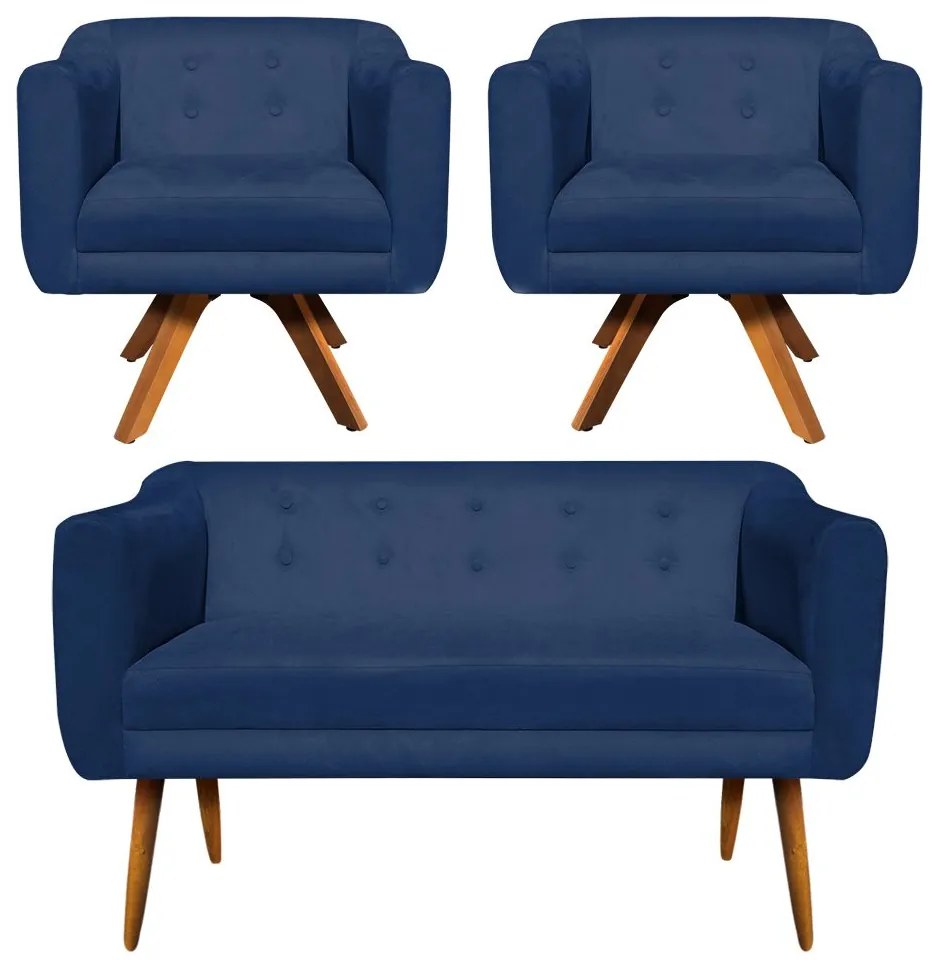 KIT 01 NAMORADEIRA E 02 POLTRONAS GIRATO - Azul Marinho