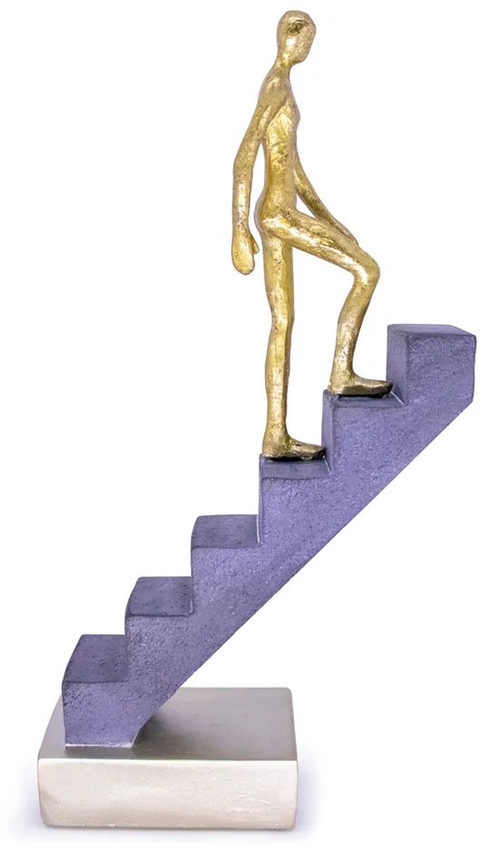 Escultura Decorativa Homem Escada Em Poliresina Dourado 16 Cm - D'Rossi