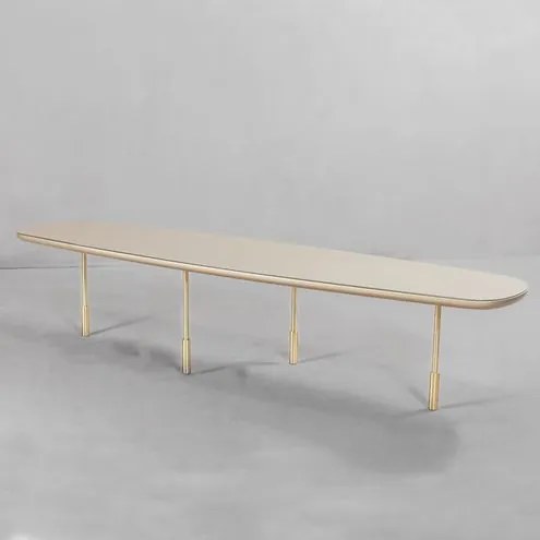 Mesa Centro Dommo Tampo Laca Gold Com Vidro Pés Latão - 78372 Sun House