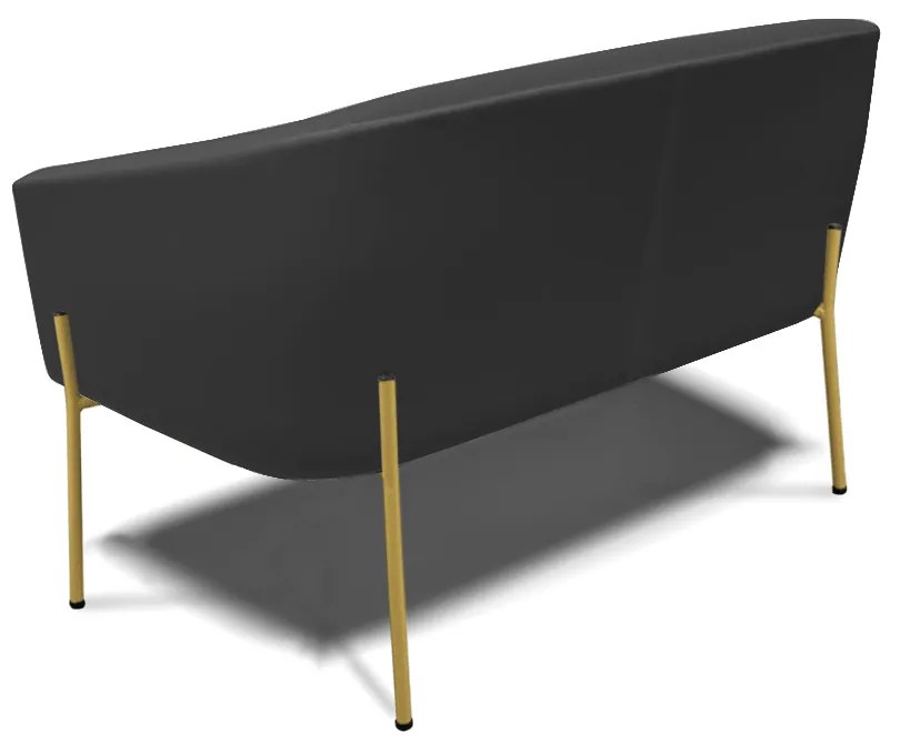 Namoradeira e 2 Poltronas Pé de Ferro Dourado Stella Sintético D03 - D'Rossi - Preto