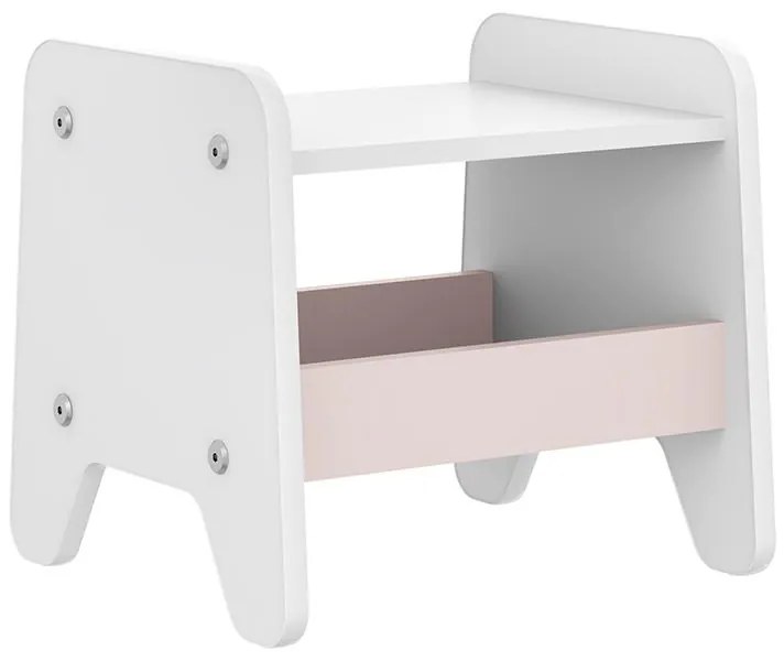 Banquinho Infantil Arredondado Porta Objetos - Branco/rosa