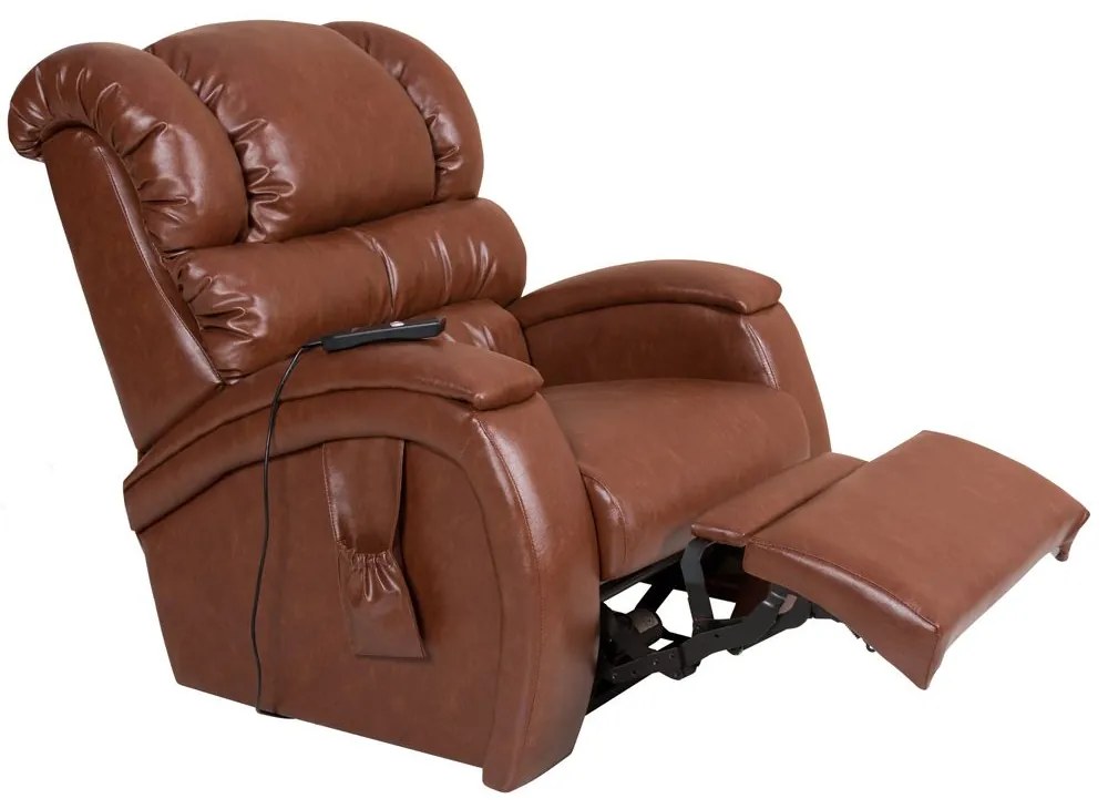 Poltrona do Papai Reclinável Elétrica com Controle Sala de Estar Oasis PU Sintético Caramelo Brilho G23 - Gran Belo