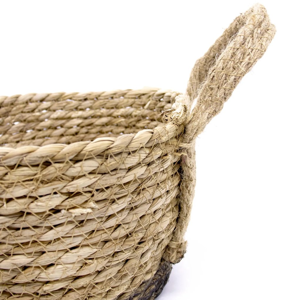 Cesto de Fibra Natural Seagrass Com Fundo Preto 13,5x21x23 cm - D'Rossi