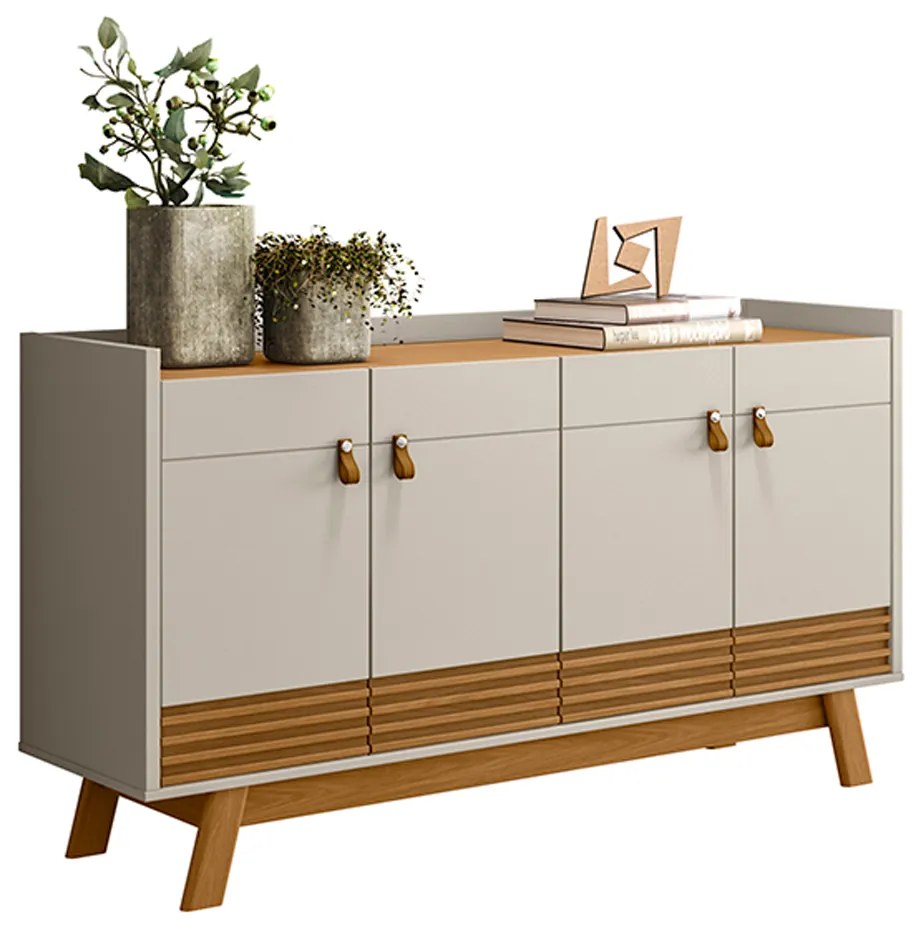 Buffet Aparador Dara 4 Portas Nature e Off White 88x160 cm  L04- D'Rossi