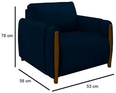 Conjunto Sofá 3 Lugares 223cm e Poltrona 98cm Amaranto M22 Veludo Azul