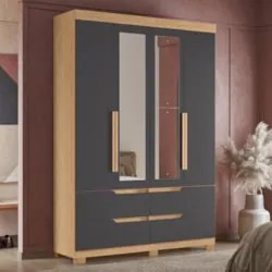 Guarda Roupa Casal 240cm com Espelho Doble Freijó/Titanium  - Albatroz