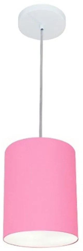 Lustre Pendente Cilíndrico Md-4012 Cúpula em Tecido 18x25cm Rosa Bebê - Bivolt