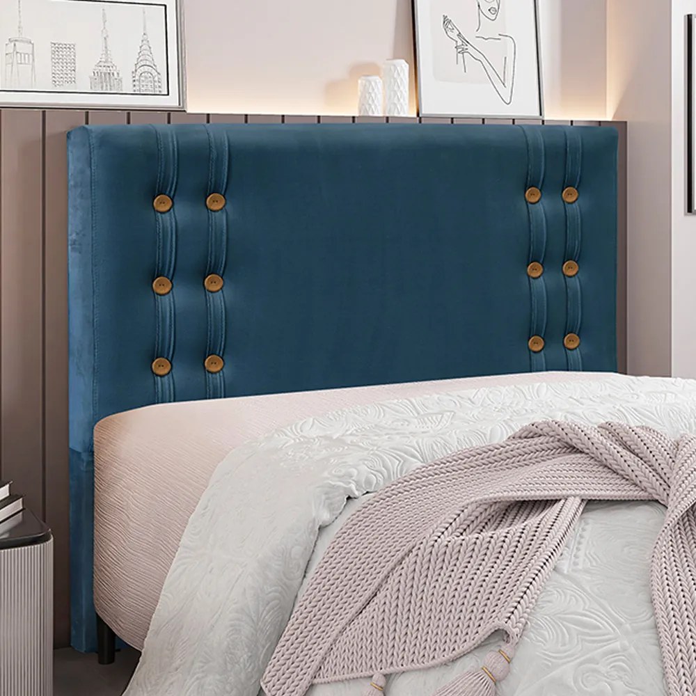 Cabeceira Decorativa Casal 1,40M Kors Veludo Azul Marinho G63 - Gran Belo