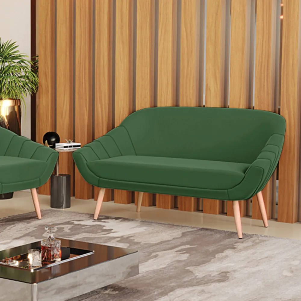 Namoradeira 02 Lugares Giovana Suede Pés Palito Natural - D'Rossi - Verde