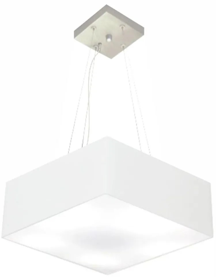 Lustre Pendente Quadrado Md-4194 Cúpula em Tecido 12/40x40cm Branco - Bivolt