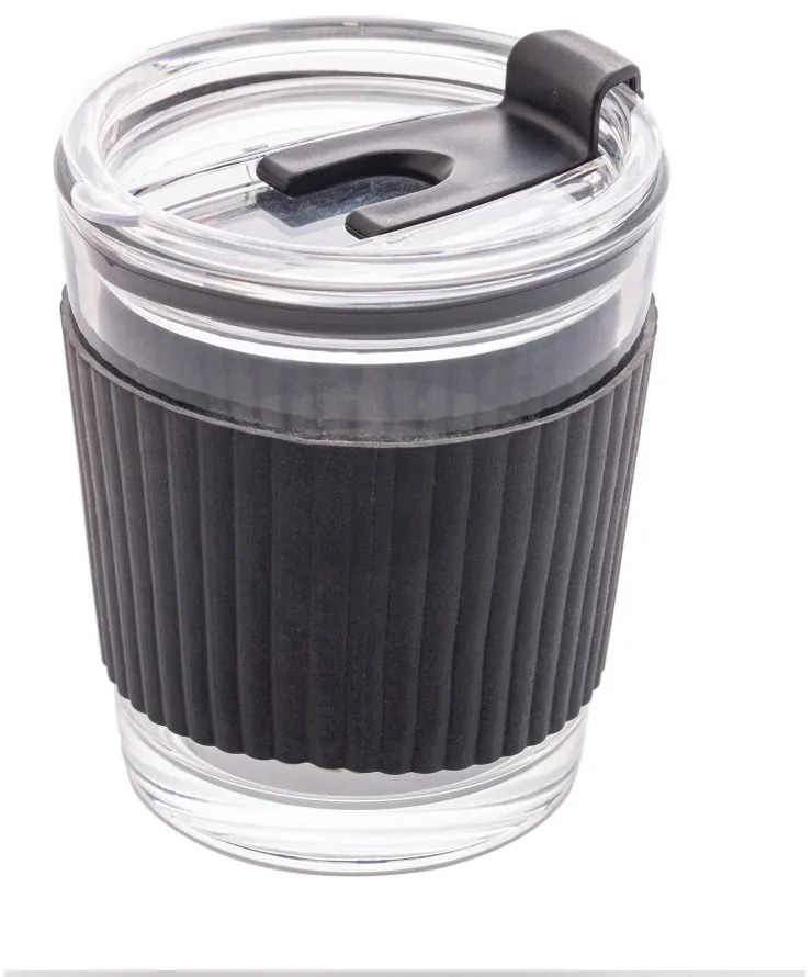 Copo De Vidro Com Cinta Em Silicone Preto 350ml 29125 Wolff