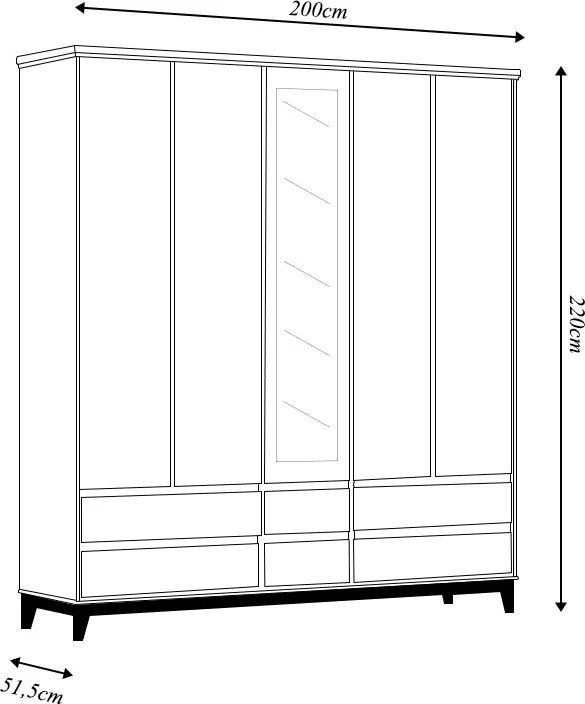 Guarda Roupa MDF 5 Portas Cullen 6 Gavetas OffWhite/Freijó G74 - Gran Belo