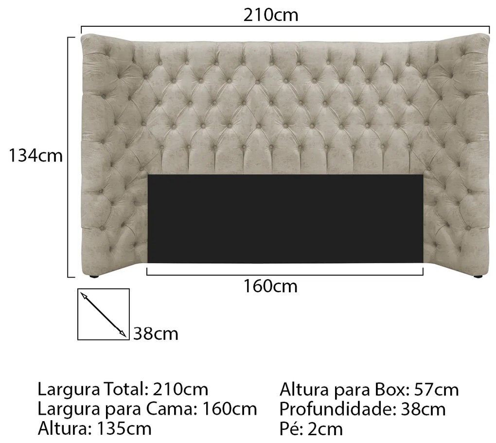 Cabeceira Queen Everest P02 160 cm para cama Box Suede - ADJ Decor