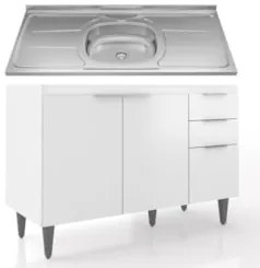 Balcão de Cozinha Com Pia Inox 120cm Pérola Z34 Branco      - Mpozenat