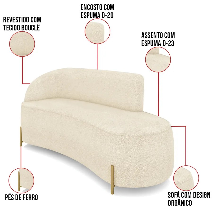 Sofá 2 Lugares Orgânico 160cm Pé Dourado Morgan Bouclê Bege D03 - D'Rossi