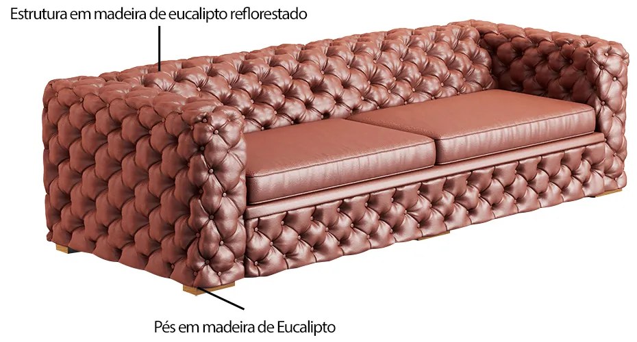 Sofá 3 Lugares Gênova 240cm Couro Conhaque G58 - Gran Belo