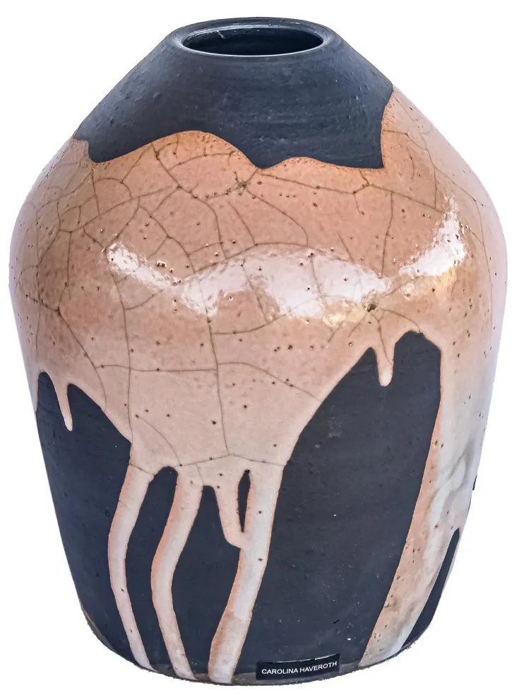 Vaso Reto decorativo de cerâmica 25x16x16 - Raku Alto Brilho  Kleiner