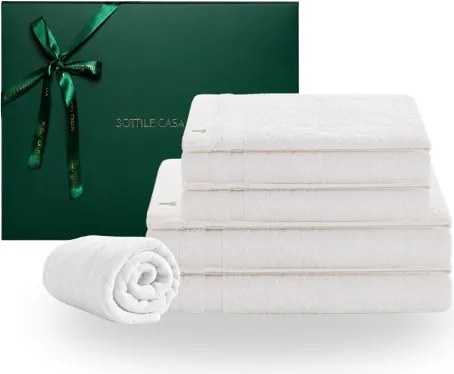 Jogo de Banho 5 pçs Trussardi 100% Algodão Marini c/ Caixa de Presente Natal - Branco Branco