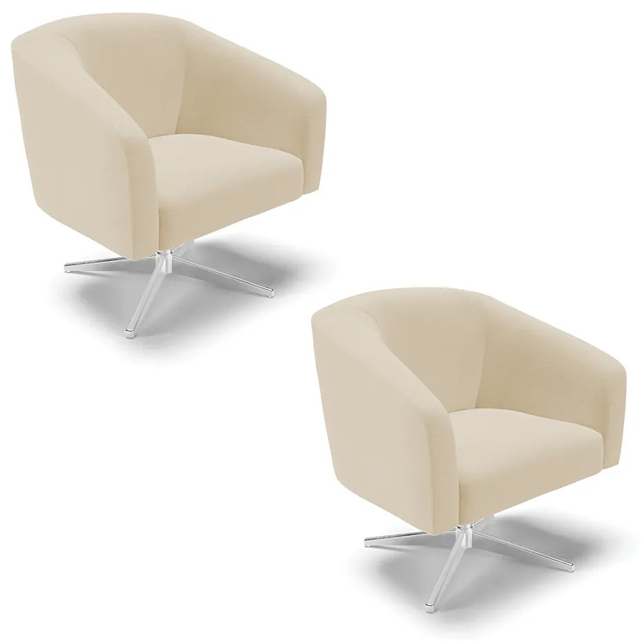 Poltrona Decorativa Giratória Cromada Kit 2 Stella Linho Areia D03 - D'Rossi