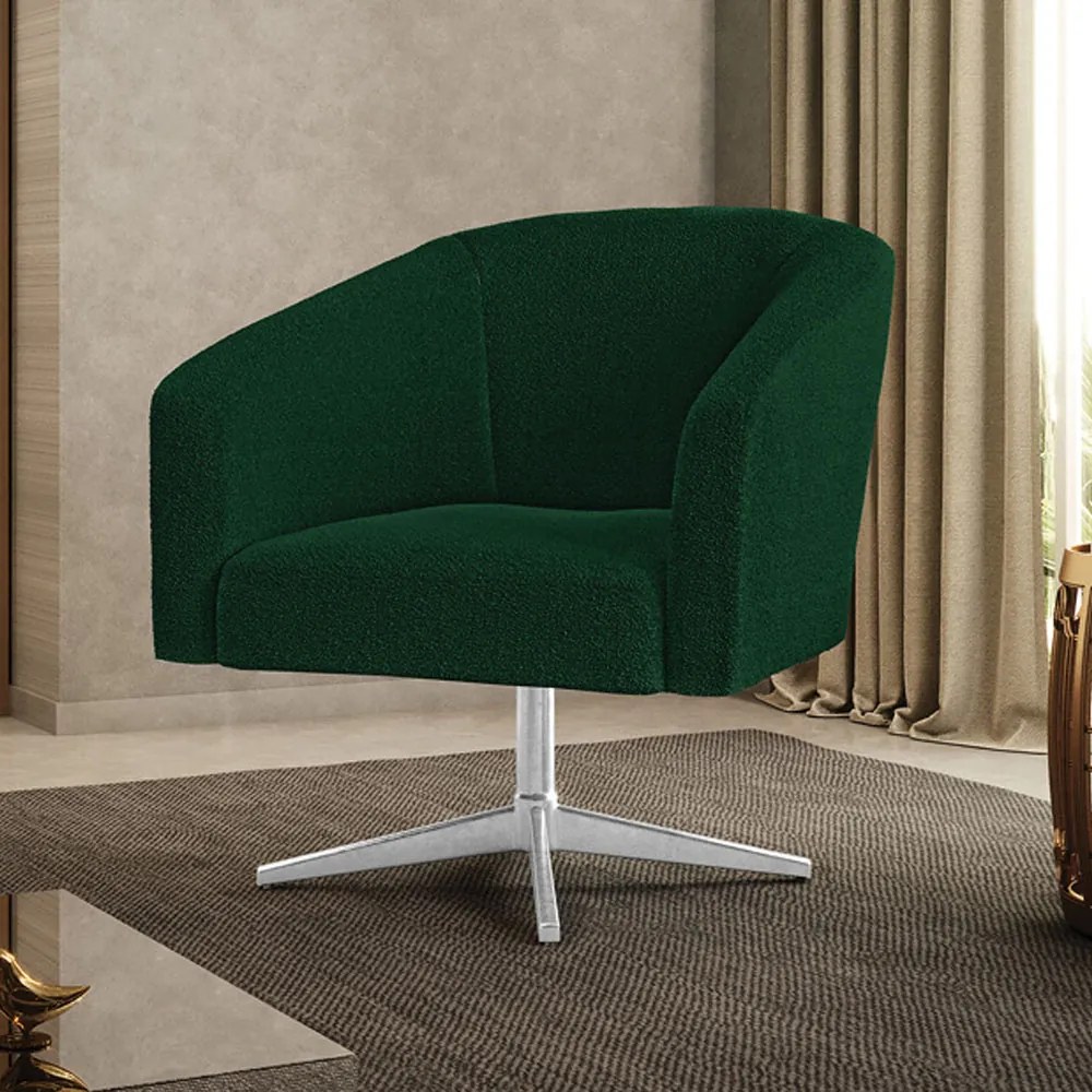 Poltrona Decorativa Giratória Cromada Stella Bouclê D03 - D'Rossi - Verde