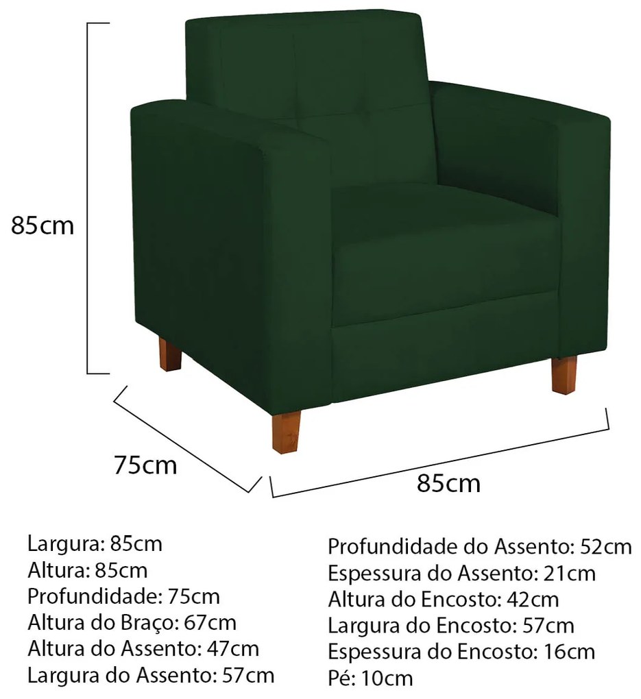 Poltrona Decorativa Denver Suede Verde - ADJ Decor