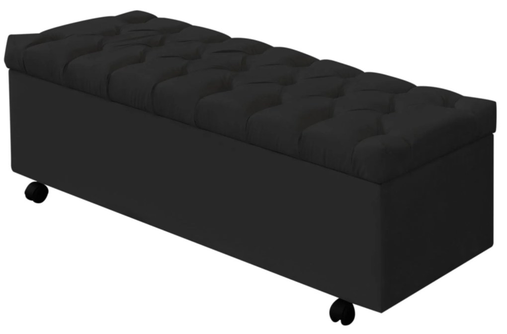Calçadeira Baú de Casal 140 cm Potenza Veludo Preto - Preto