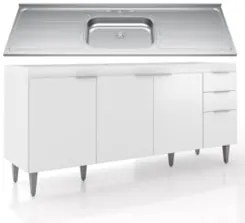Balcão de Cozinha Com Pia Inox 180cm Pérola Z34 Branco      - Mpozenat