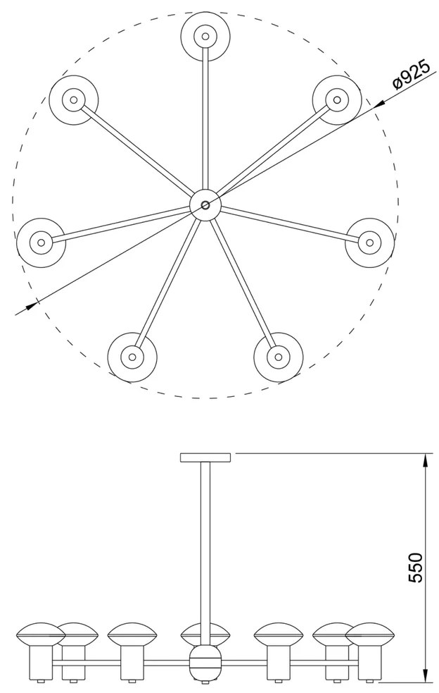 Pendente Sakai Ø92,5X55Cm 7Xg9 Vidro Disco Asteroide / Haste Fixa | Us... (AZO-F / CB-V - Azul Oceano Fosco / Cobre Escovado, FOSCO)