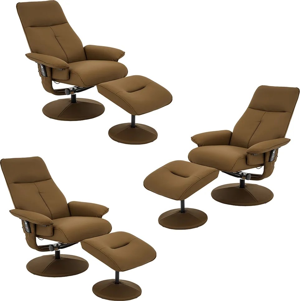 Kit 3 Poltronas de Massagem Arizona Giratória com Apoio de Pés e Reclinável Pu Caramelo G56 - Gran Belo