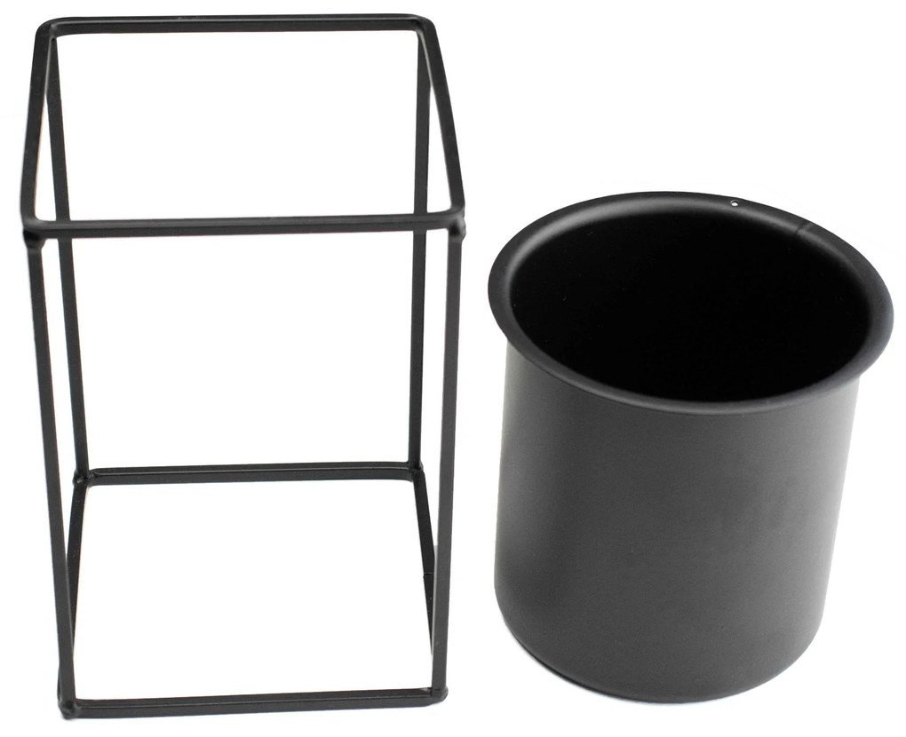 Vaso Decorativo Preto com Suporte em Metal 16x11 cm - D'Rossi