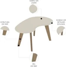 Mesa de Centro Orgânica 90cm Para Sala Cassia Off White A09 - Mpozenat