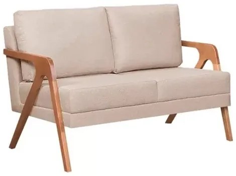 Kit 2 Poltronas + Namoradeira Mona Luxo Madeira Maciça Linho Bege