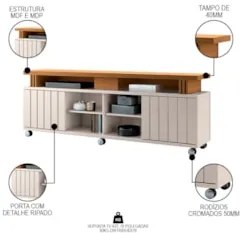 Rack Bancada de TV 70 Pol 180cm Briz Off White/Cinamomo - HB Móveis