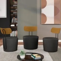 Poltrona Decorativa para Sala de Estar Redonda 53cm Le Moon Z32 PU Pre