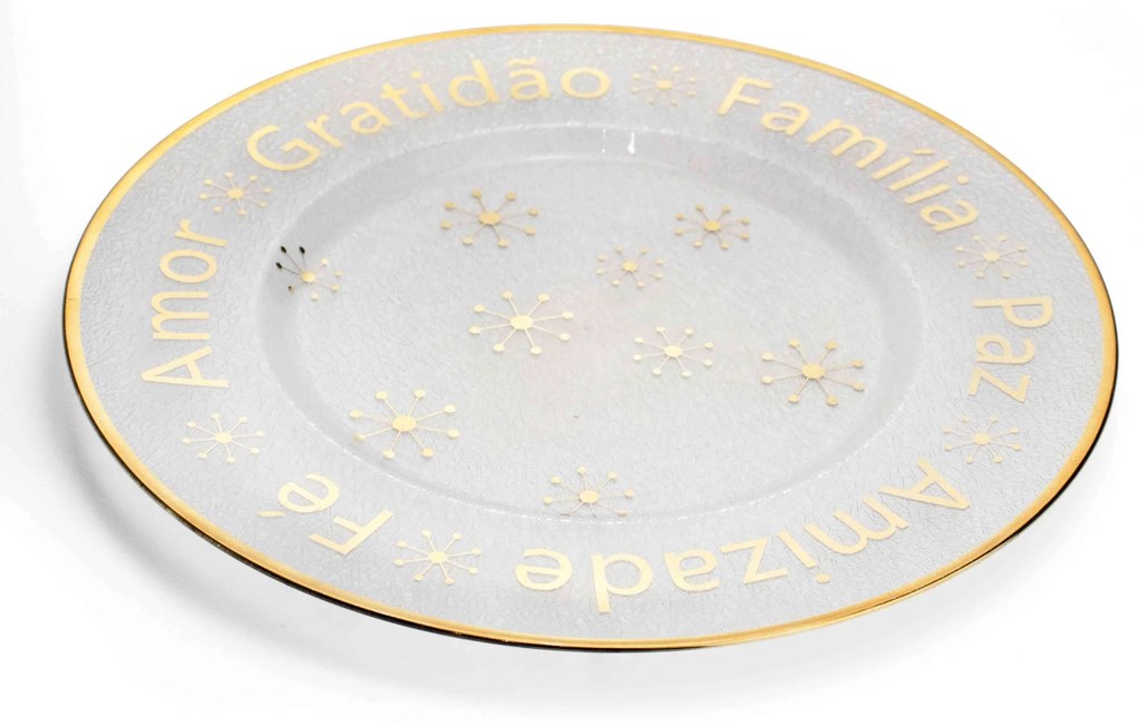 Sousplat de Plástico Desejos de Natal Transparente e Dourado com Estrelas 33 cm - D'Rossi