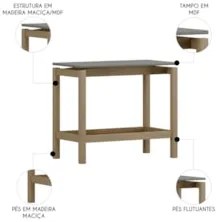 Mesa Lateral Com Prateleira Pé Madeira Soleil Oak/Cinza F07 - Mpozenat