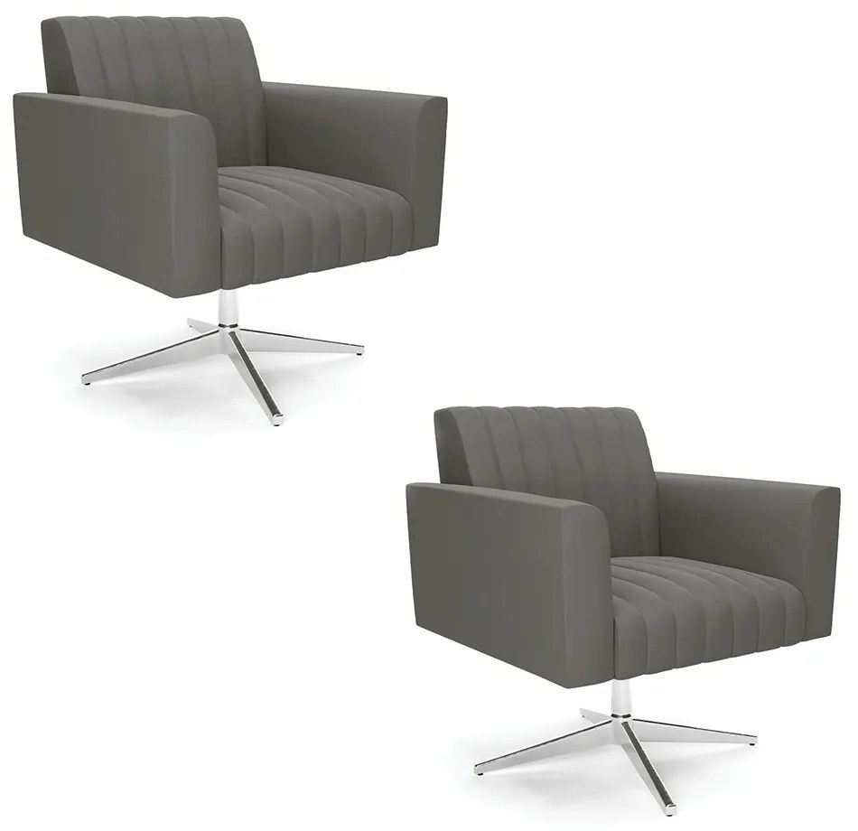 Kit 2 Poltronas Giratória Viena Gomada Suede Grafite Base Cromada - D'Rossi