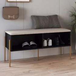 Banco Sapateira Estofada Para Quarto Pé Metal Arlo A10 Nero/Dourado -