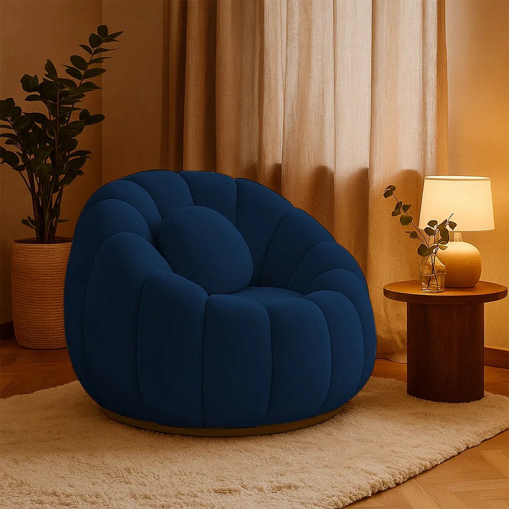 Poltrona Decorativa Orgânica Fixa Cloud Bouclê E03 - D'Rossi - Azul Marinho