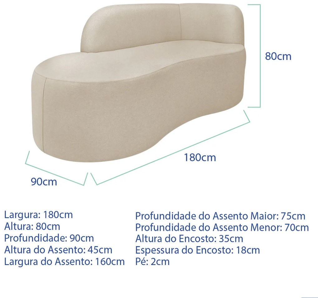 Divã Recamier Orgânico Tokyo 180cm Lado Esquerdo Linho