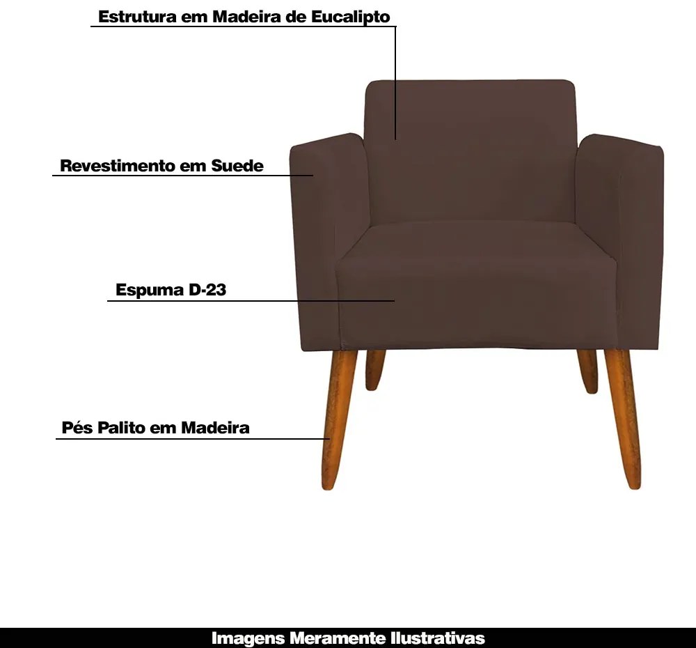 Poltrona Decorativa Isabella Pés Palito Madeira Suede Marrom G19 - Gran Belo